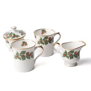 Vintage Queens Rosina Yuletide Christmas Tea Coffee Mug Creamer Sugar Bowl China